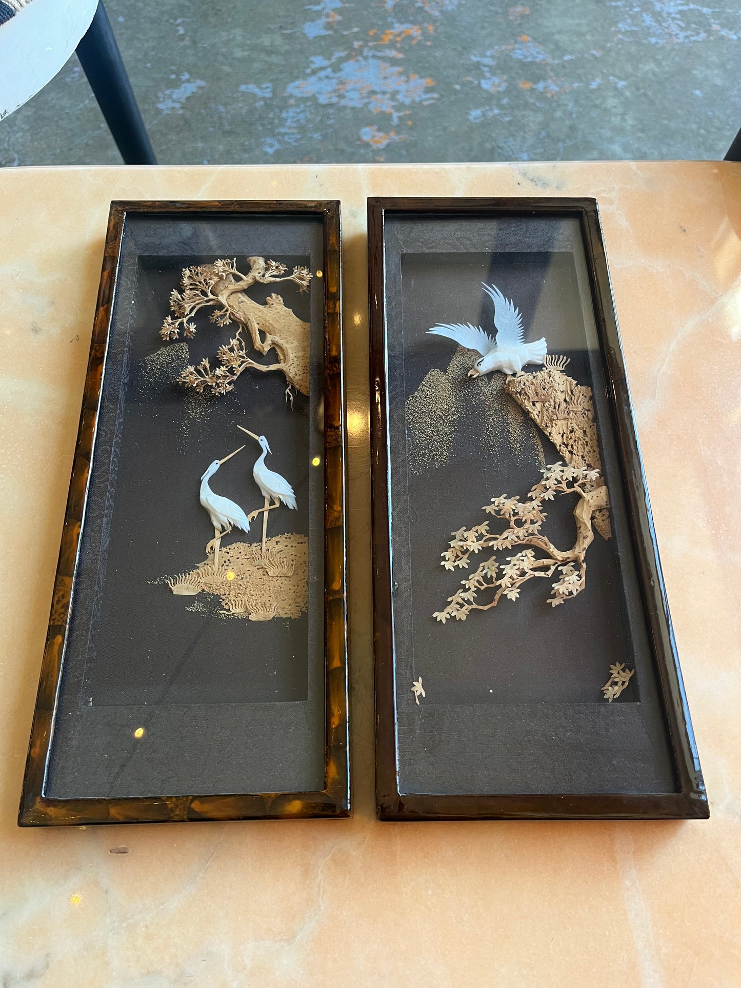 Paire de cadres chinois 3D déco liège