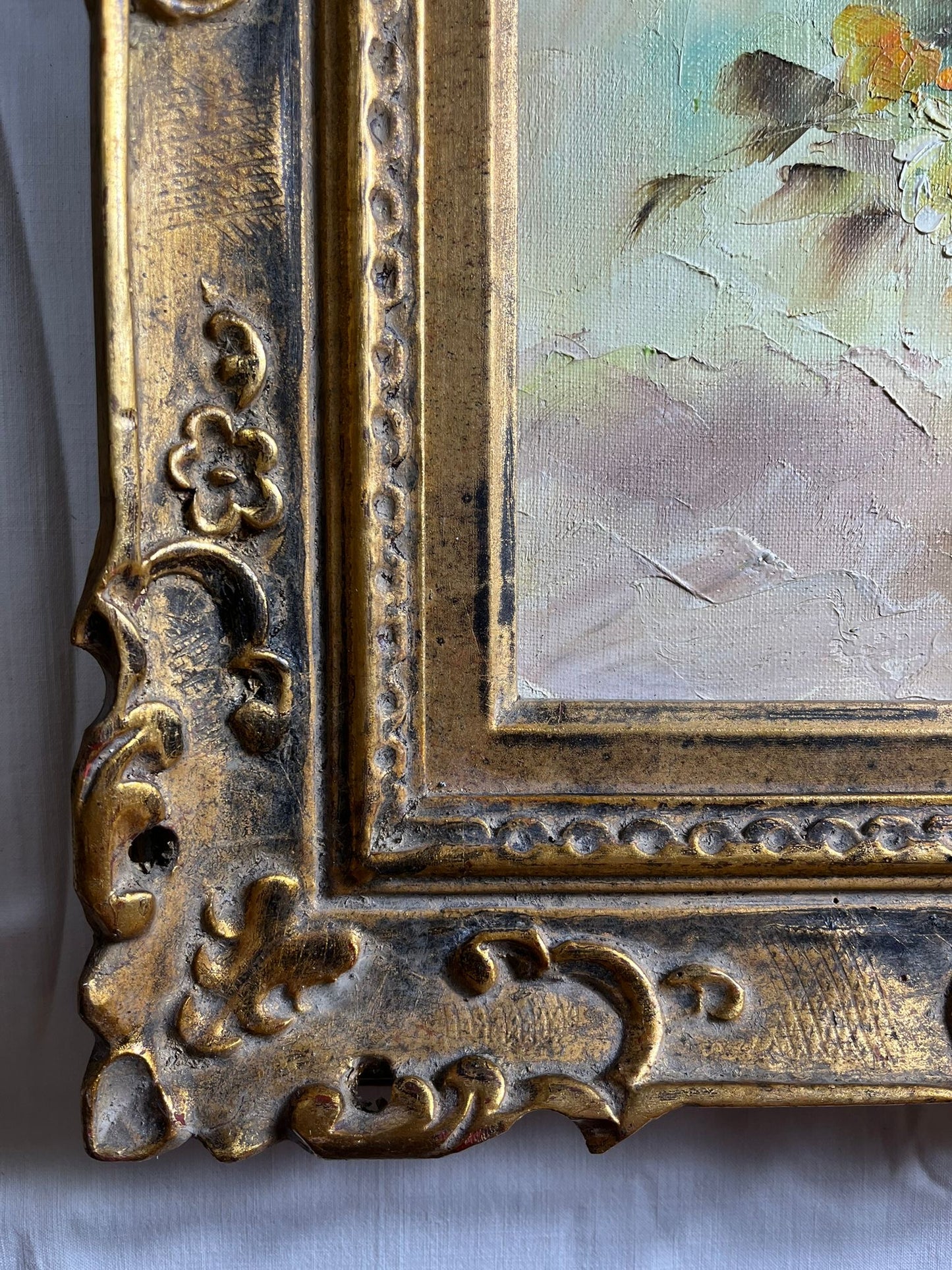 Huile sur toile bouquet floral signée Louiran, encadrée