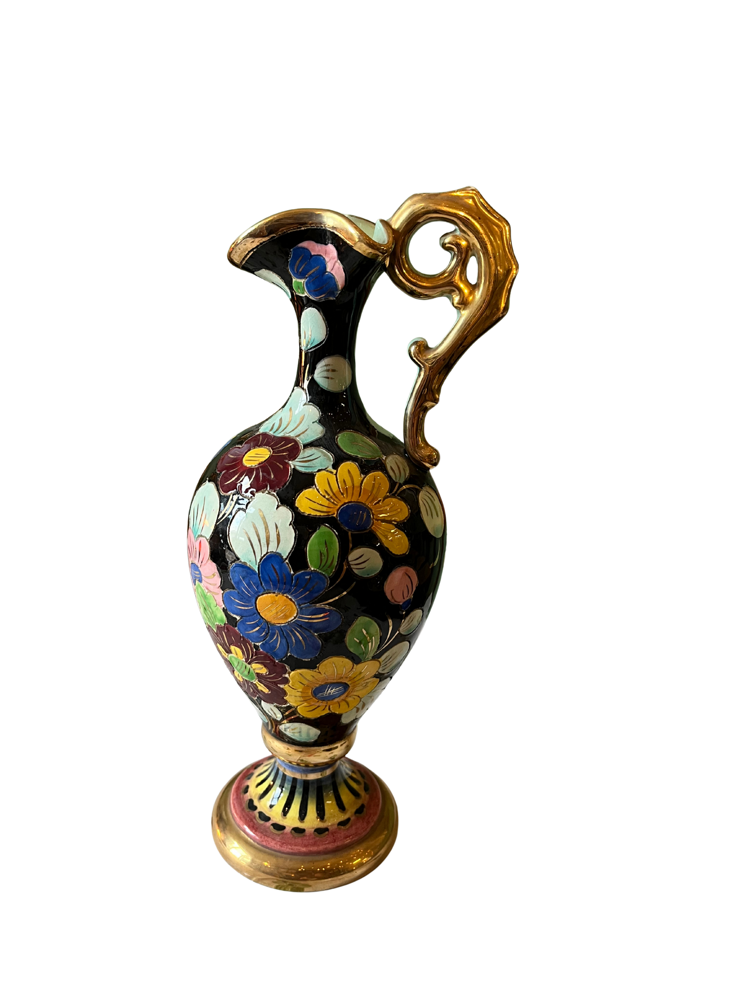 Pichet/aiguillère en céramique émaillée polychrome dorure au col signé Cerdazur Monaco