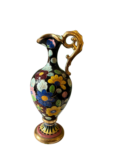 Pichet/aiguillère en céramique émaillée polychrome dorure au col signé Cerdazur Monaco