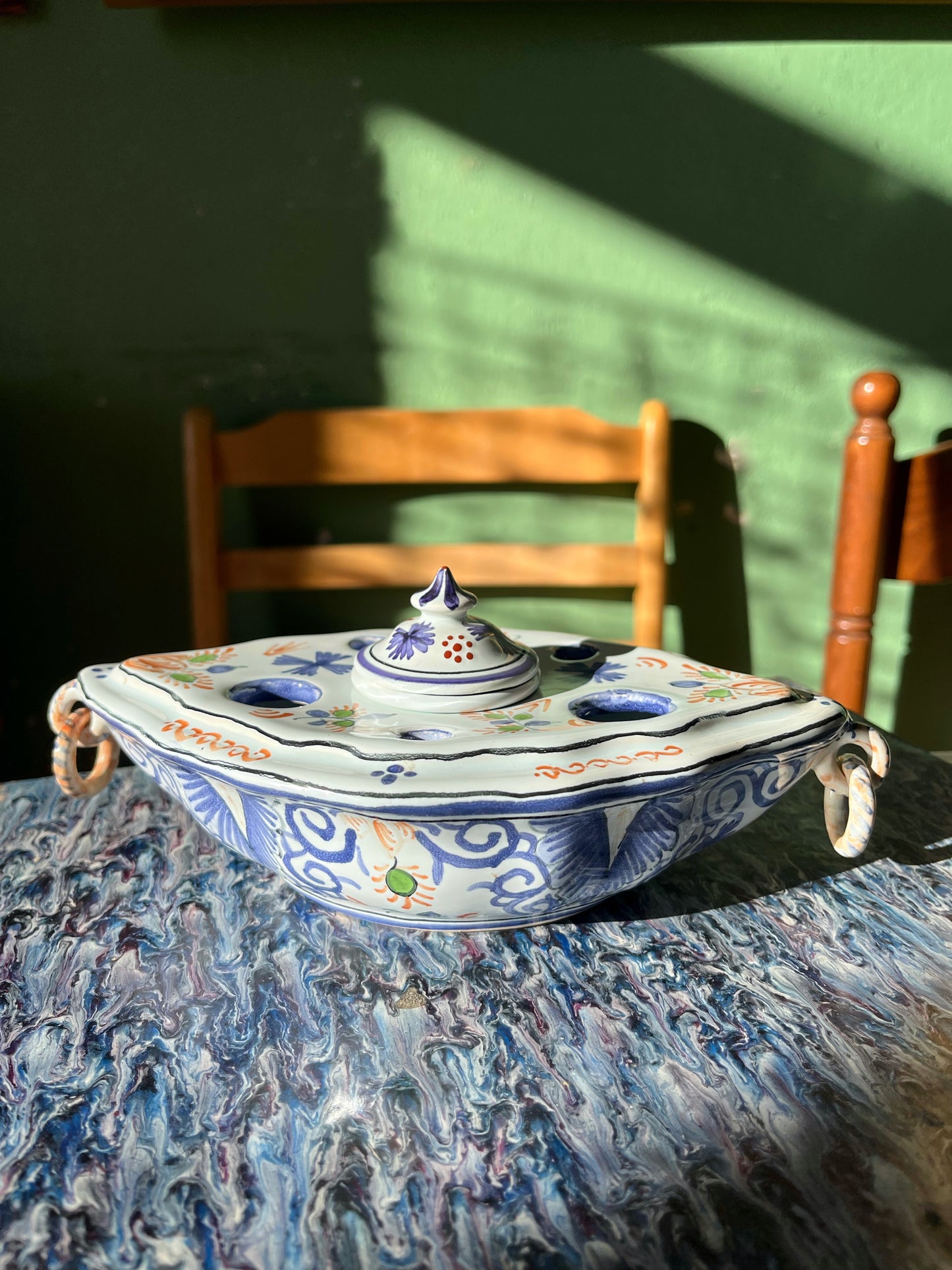 Encrier porte plumes Delft décor fait main