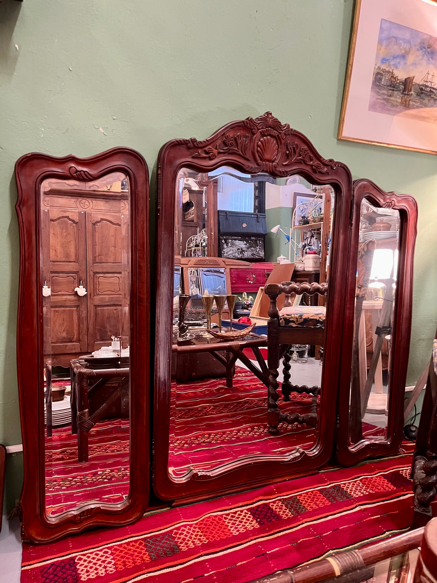 Miroir biseauté triptyque en bois