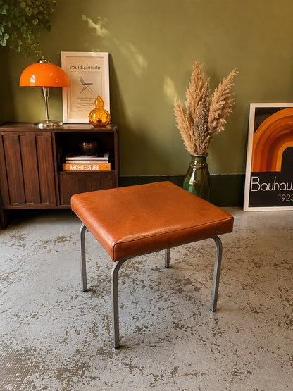 Tabouret vintage années 70 skaï cognac métal chromé
