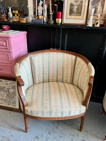 Salon Corbeille Style Louis XVI 3 Pièces Canapé 2 Places + 2 Fauteuils Bois Sculpté