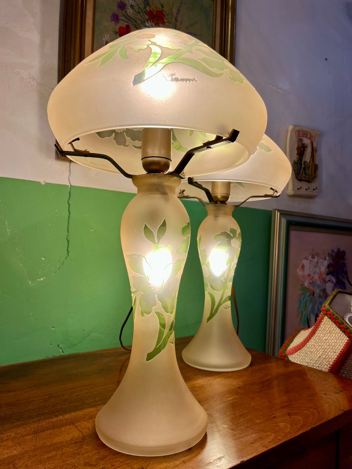 Paire de lampe de Vianne verre soufflé