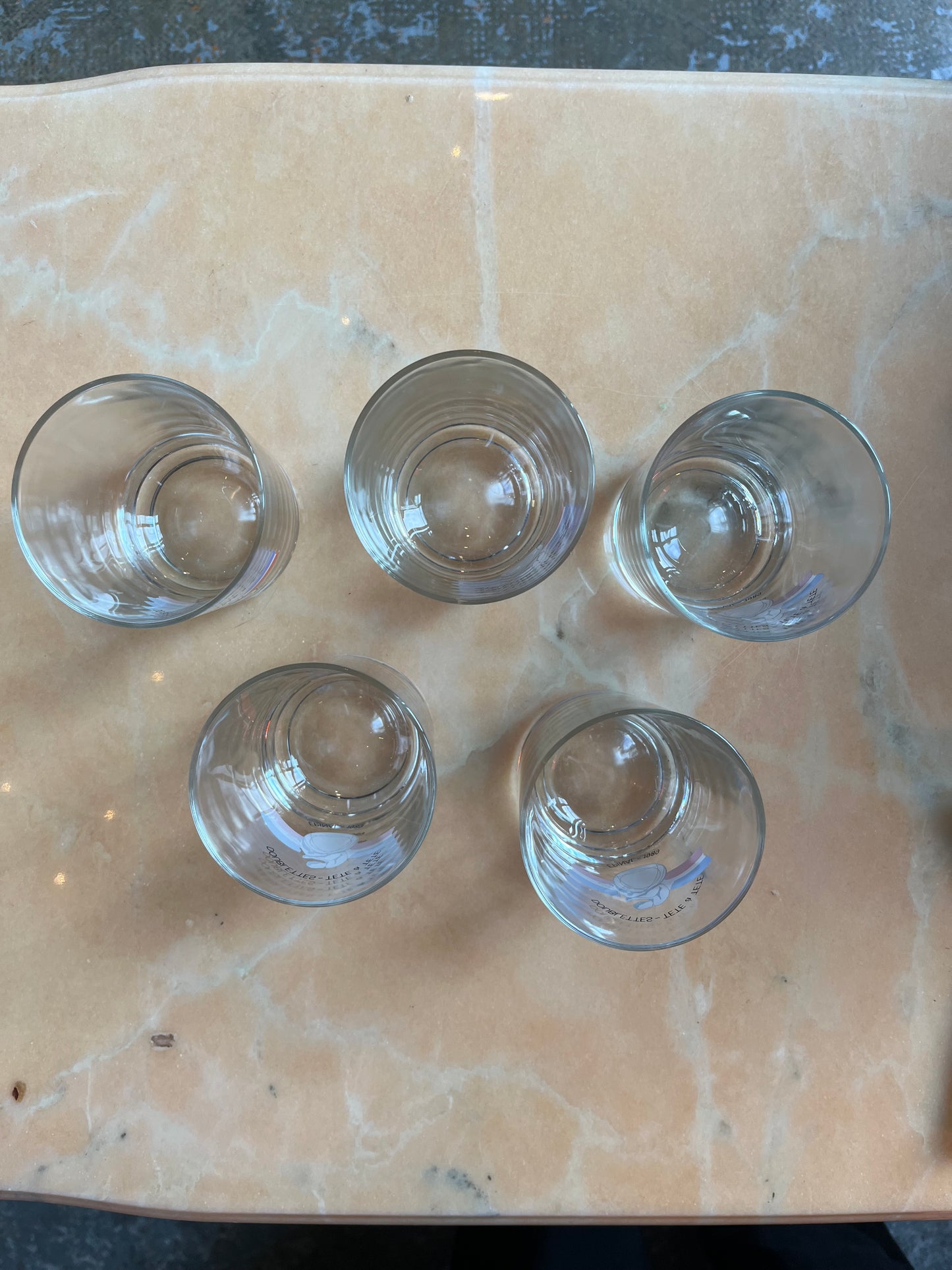 Lot de 5 verres « doublettes tête à tête Épinal 1989 »