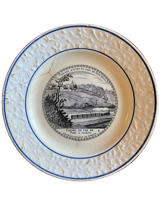 Assiette ancienne terre de fer chemin de fer Paris Orléans – Évry Corbeil XIXe
