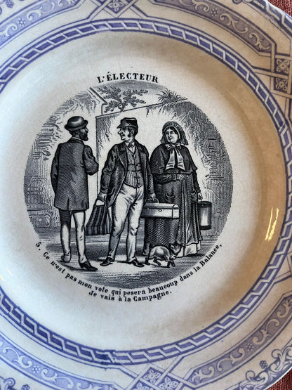 Assiette ancienne terre de fer parlante « L’Électeur » – Choisy-le-Roi XIXe