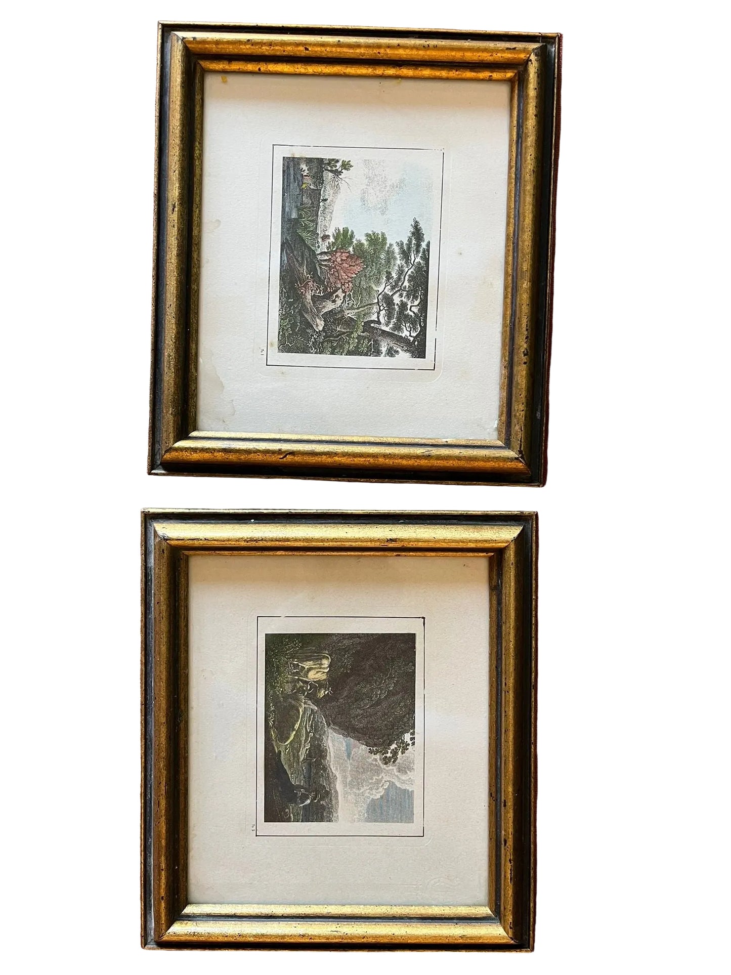 Paire de petites gravures anciennes encadrées paysages