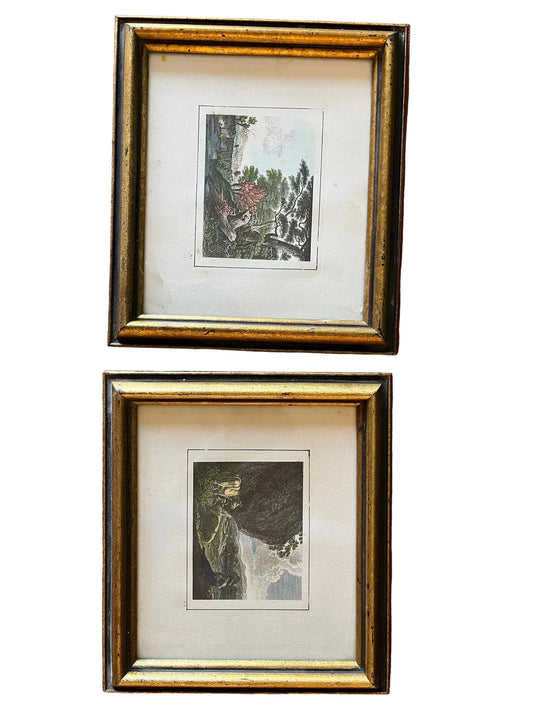 Paire de petites gravures anciennes encadrées paysages