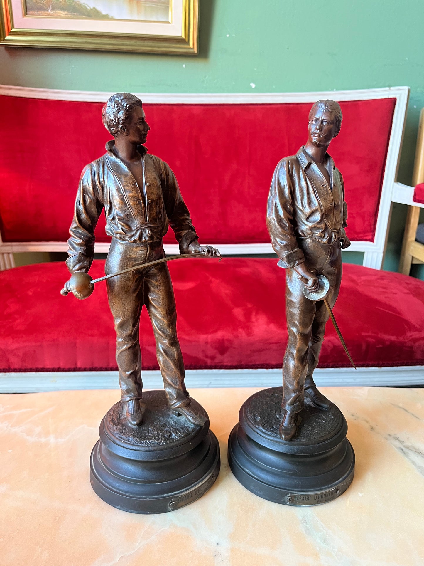 Paire de figurines d’escrime en métal « affaire d’honneur » par Masse