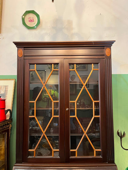 Secrétaire bibliothèque de style anglais Regency, vitrine à croisillons