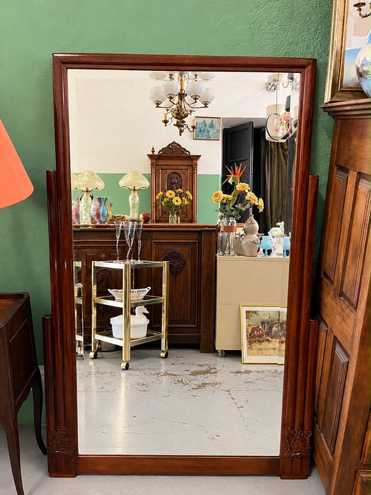 grand miroir ancien en bois sculpté style art déco années 1930 1940