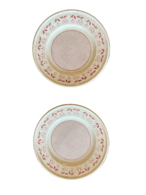 paire assiettes anciennes terre de fer décor cerises rouges 19,5 cm