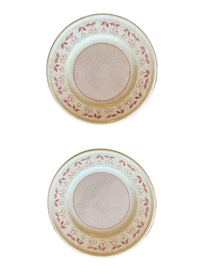 paire assiettes anciennes terre de fer décor cerises rouges 19,5 cm
