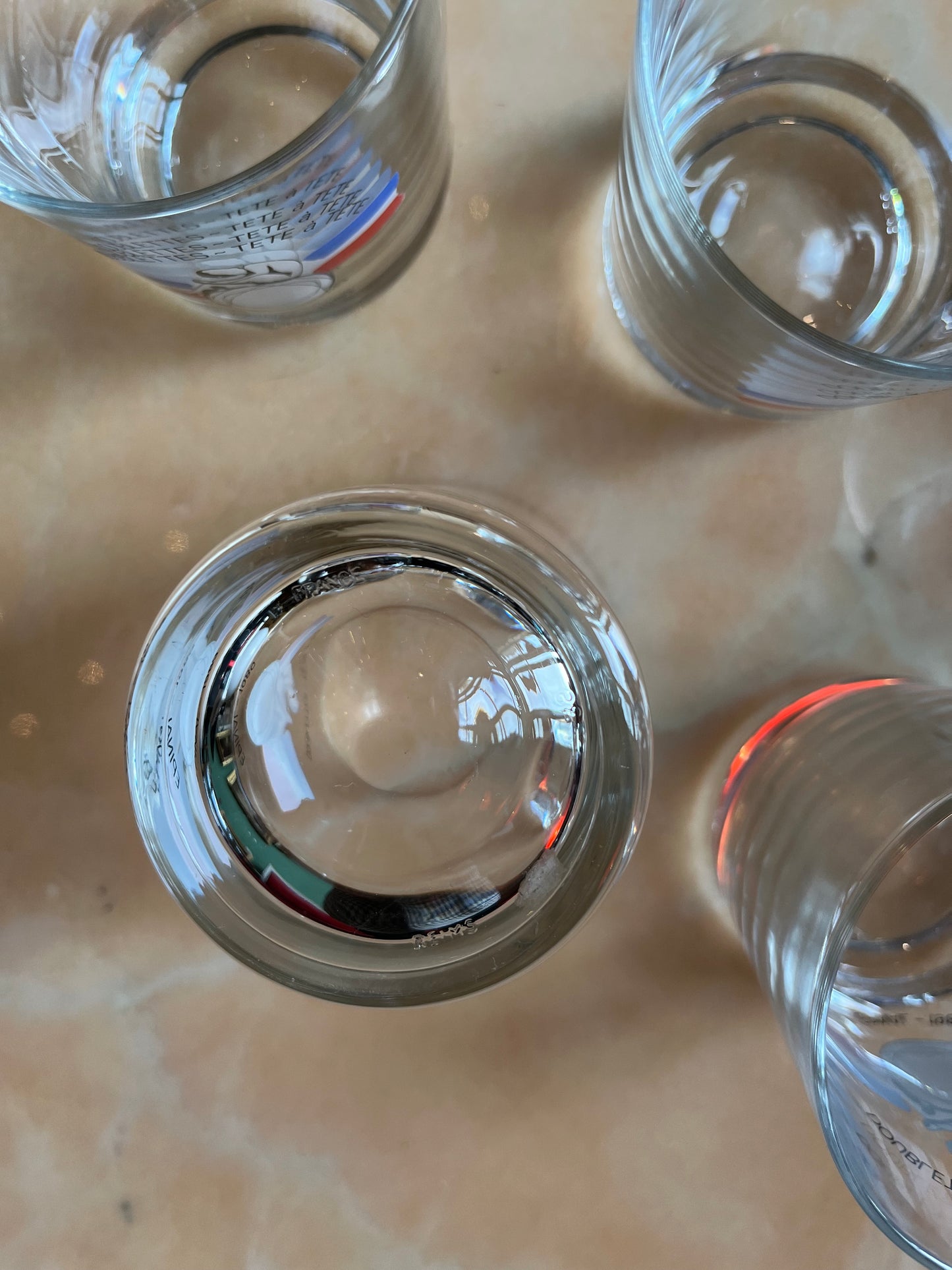 Lot de 5 verres « doublettes tête à tête Épinal 1989 »
