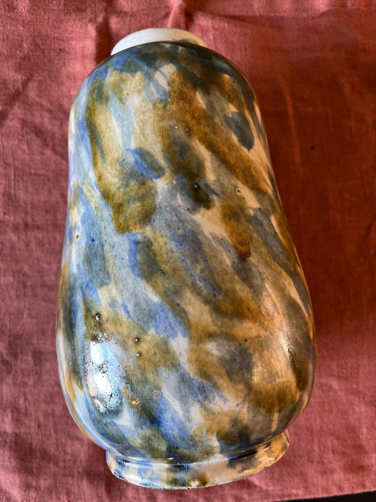 Grand vase en céramique flammée bleu et brun