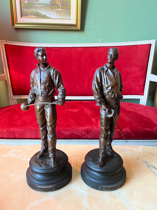 Paire de figurines d’escrime en métal « affaire d’honneur » par Masse