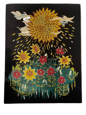 canevas vintage tournesols et oiseaux, broderie murale années 70