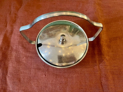 Sucrier confiturier Art déco en métal argenté et verre années 1930
