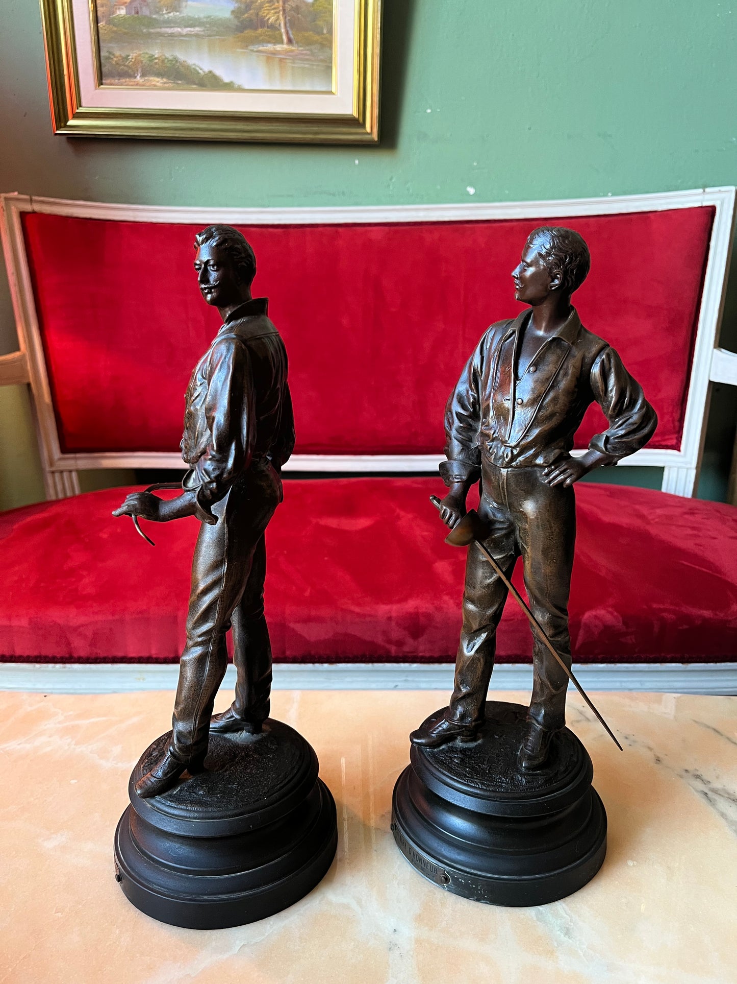 Paire de figurines d’escrime en métal « affaire d’honneur » par Masse