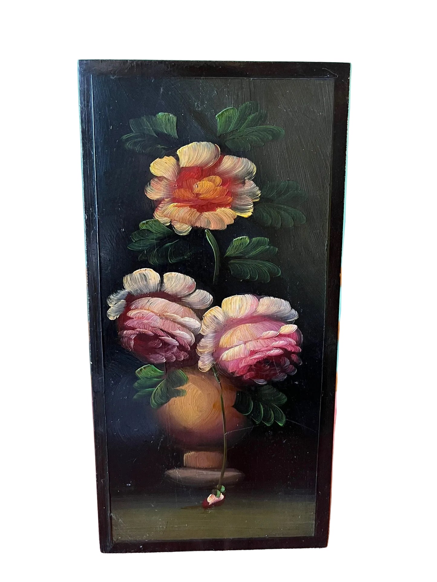 Boîte à clés en bois noir décor floral