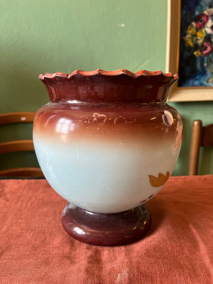 Vase ancien opaline peinte main décor floral émaillé