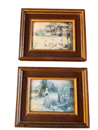 Paire de petites scènes champêtres encadrées – style ancien