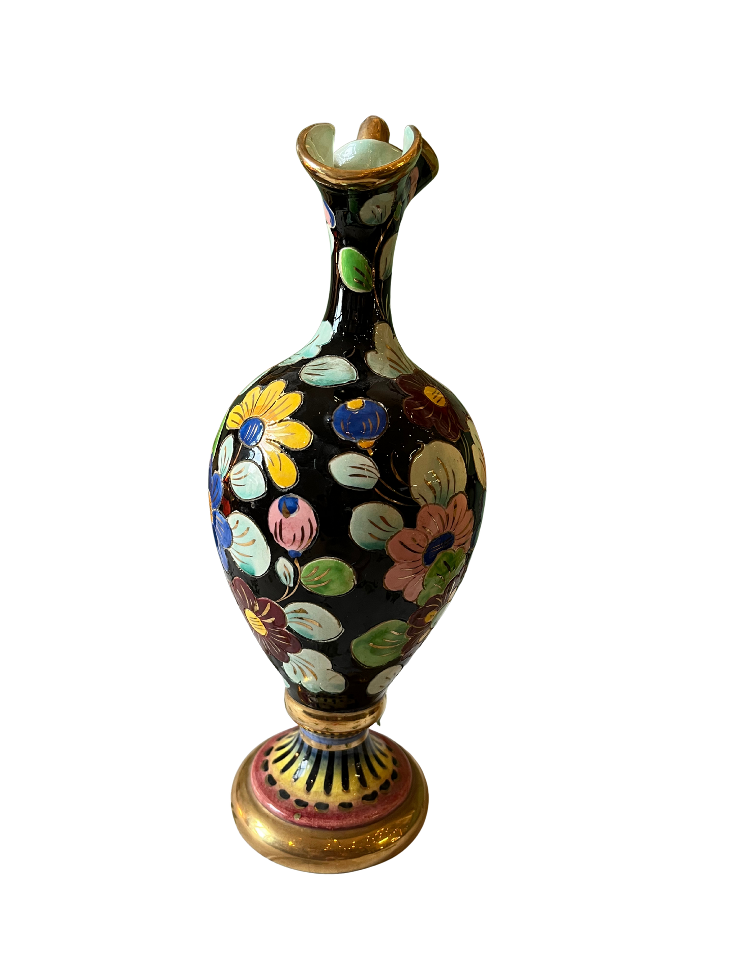 Pichet/aiguillère en céramique émaillée polychrome dorure au col signé Cerdazur Monaco