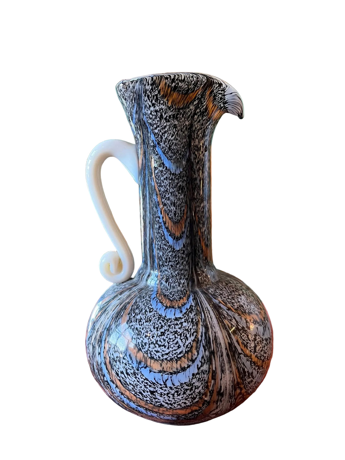 Grand pichet en verre soufflé multicolore à décor moucheté XXe