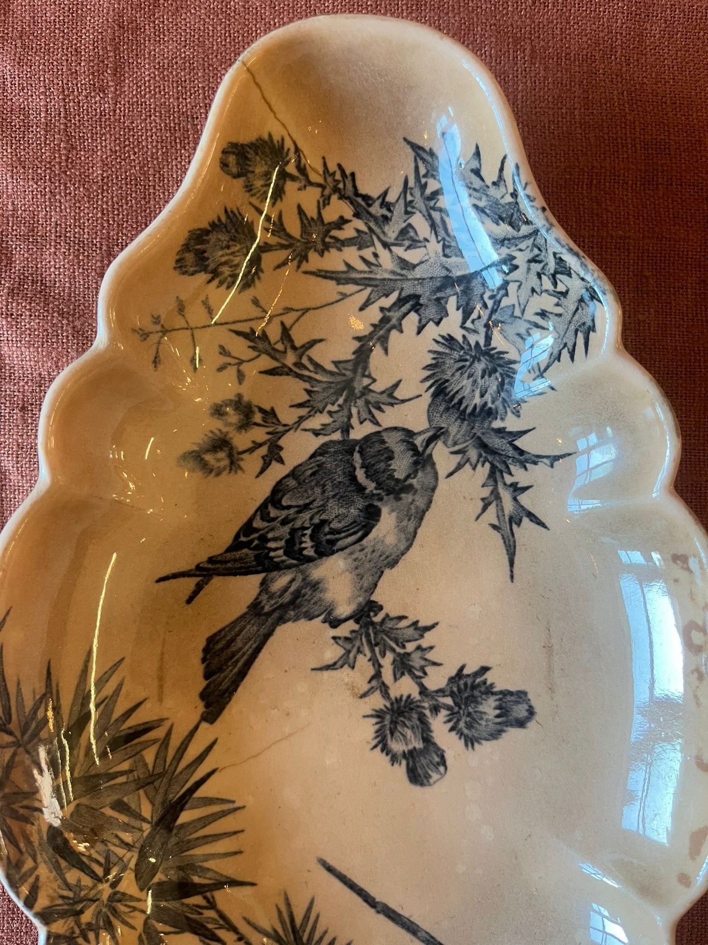 Ravier ancien Longwy décor Oiseaux japonisant faïence XIXe