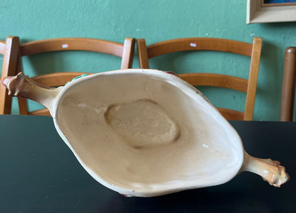 Grande jardinière ancienne en barbotine fleurie – cache-pot Art Nouveau 31 cm