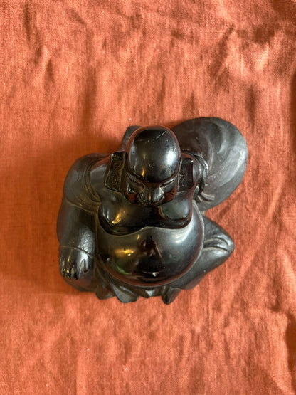 Bouddha rieur Budai noir – sculpture décorative asiatique