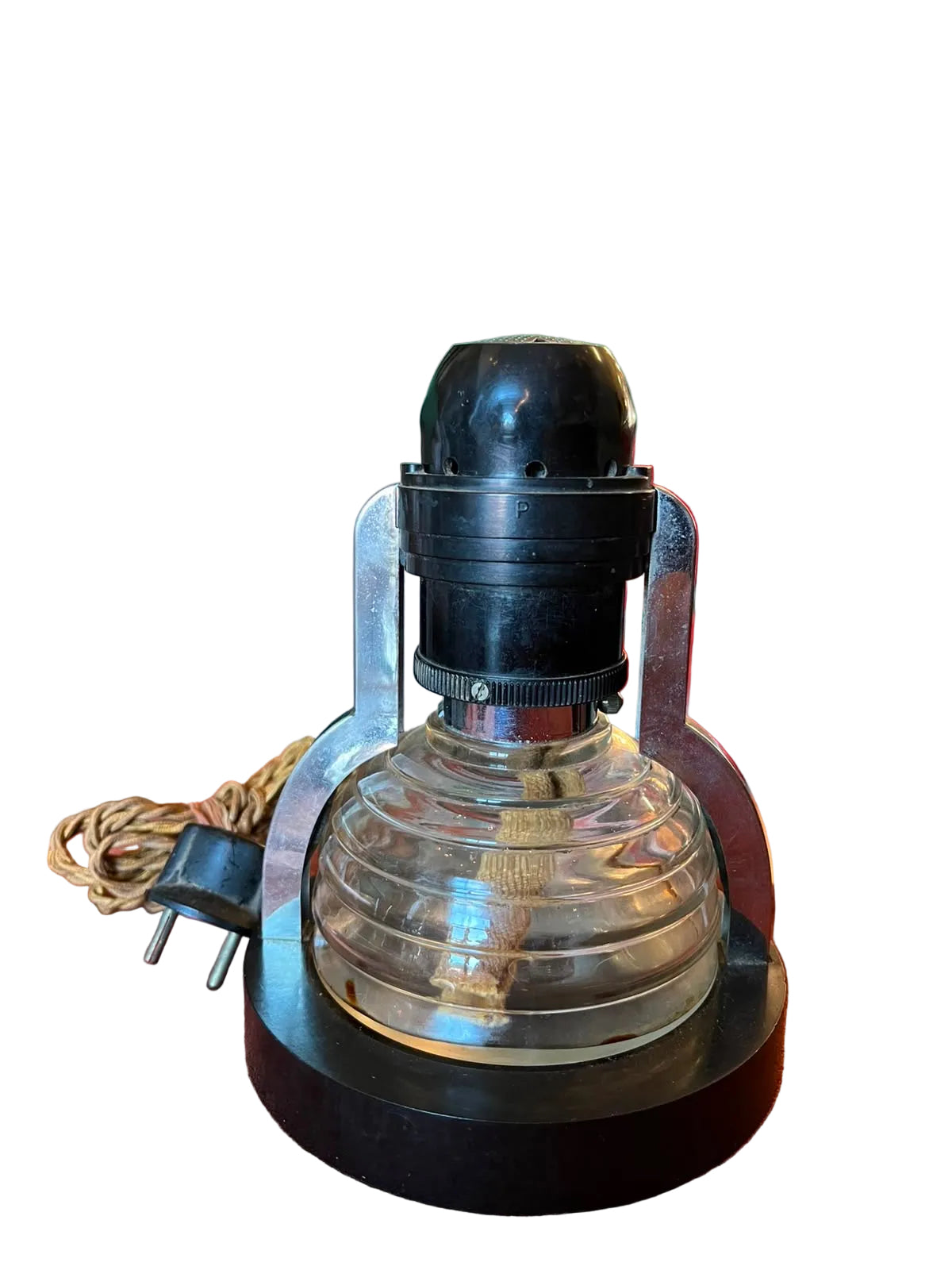 Diffuseur de parfum électrique ancien Art déco bakélite noire verre 110V