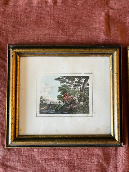 Paire de petites gravures anciennes encadrées paysages