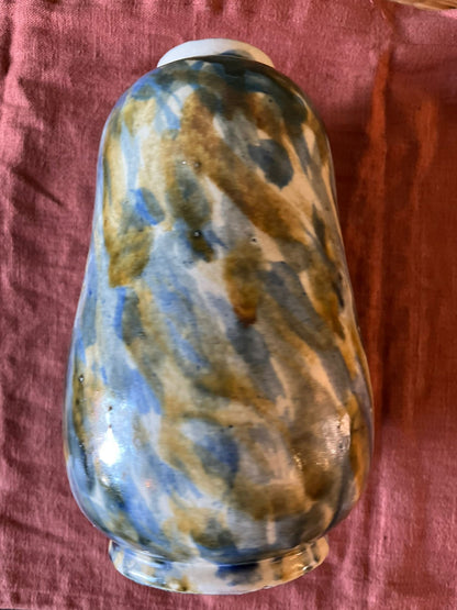 Grand vase en céramique flammée bleu et brun
