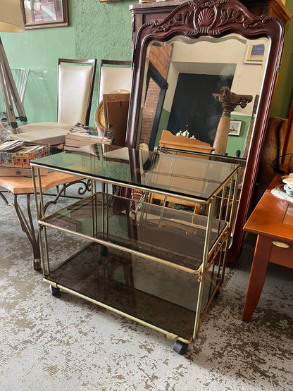 Desserte vintage métal et verre fumé