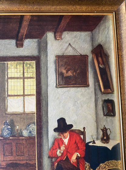 Huile sur toile scène d’intérieur hollandaise monogrammée FCH
