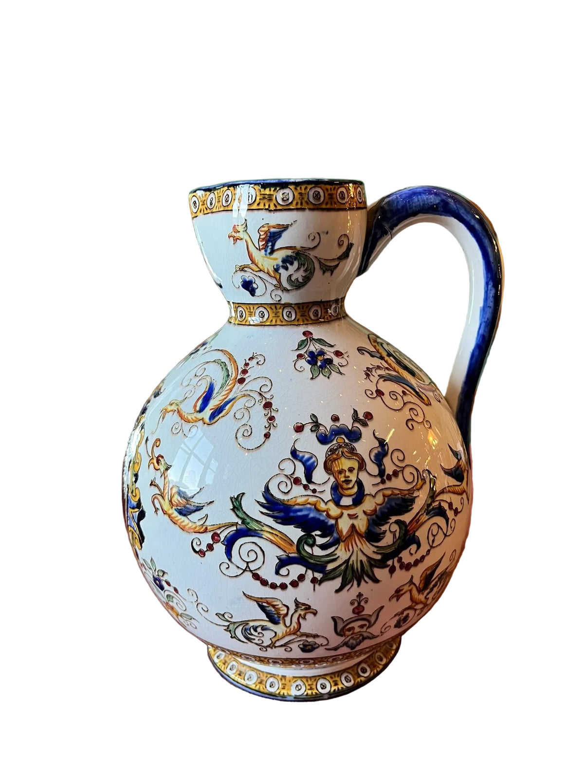 Aiguière en faïence polychrome décor Renaissance XIXe-XXe