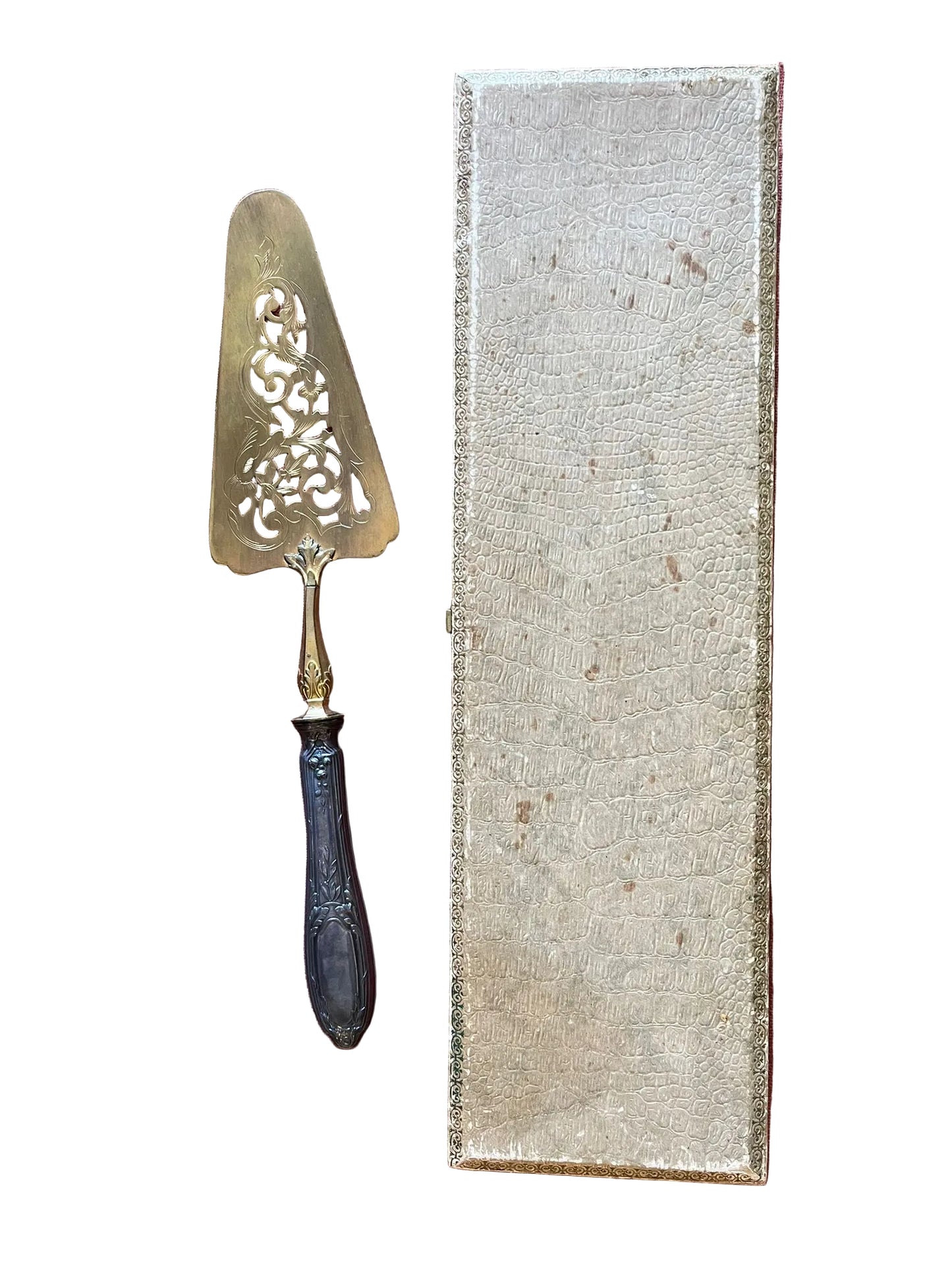 Pelle à gâteau ancienne manche argent lame ajourée dorée XIXe-XXe