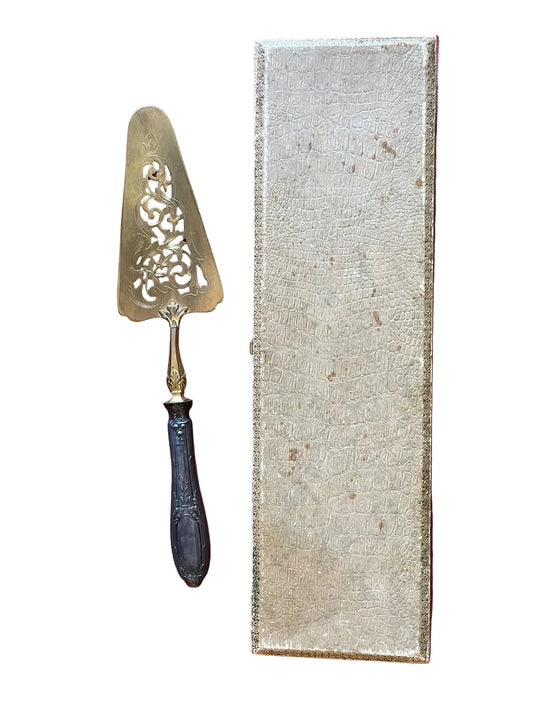 Pelle à gâteau ancienne manche argent lame ajourée dorée XIXe-XXe