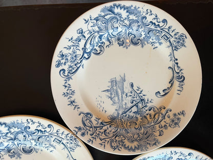 lot de 6 assiettes Salins Louis XV terre de fer décor bleu fin XIXe