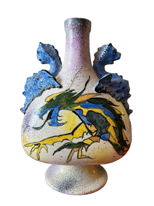 Grand vase zoomorphe céramique émaillée décor dragons stylisés