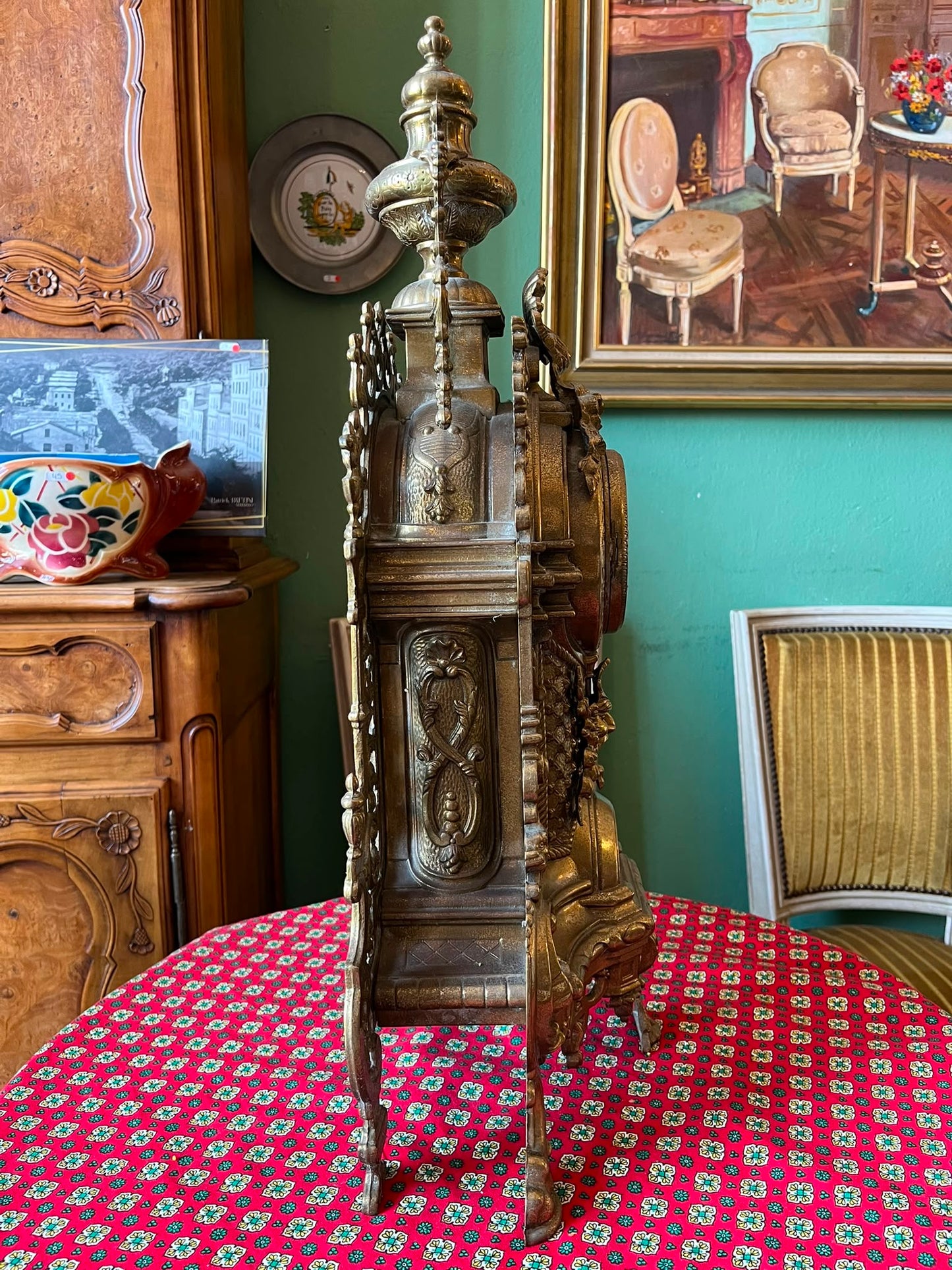 Pendule Napoléon III régule doré décor Renaissance XIXe mouvement mécanique