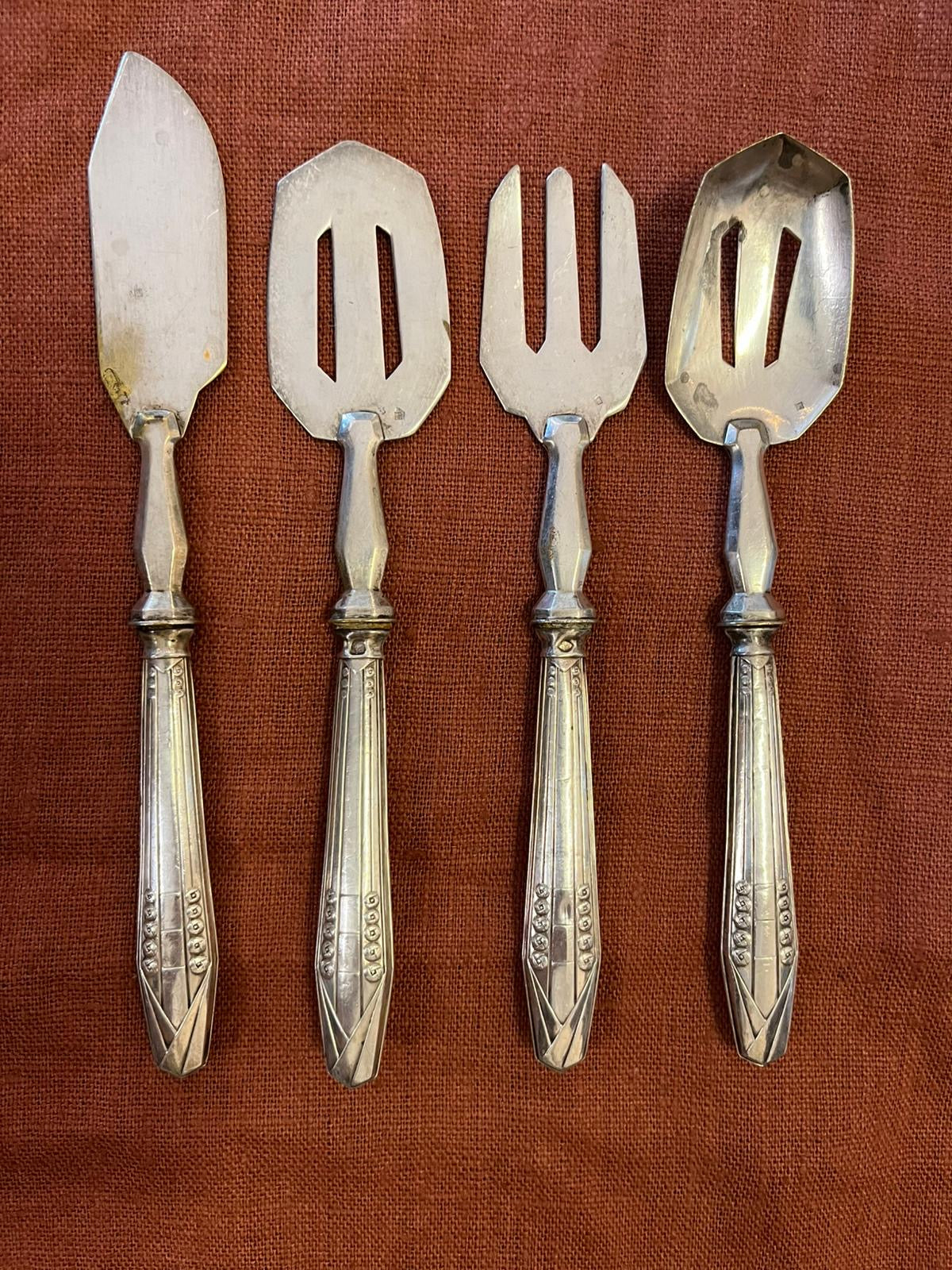 Service apéritif Art Déco 4 pièces métal argenté vintage