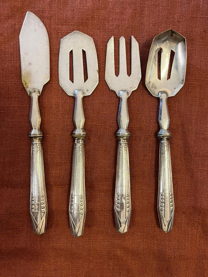 Service apéritif Art Déco 4 pièces métal argenté vintage