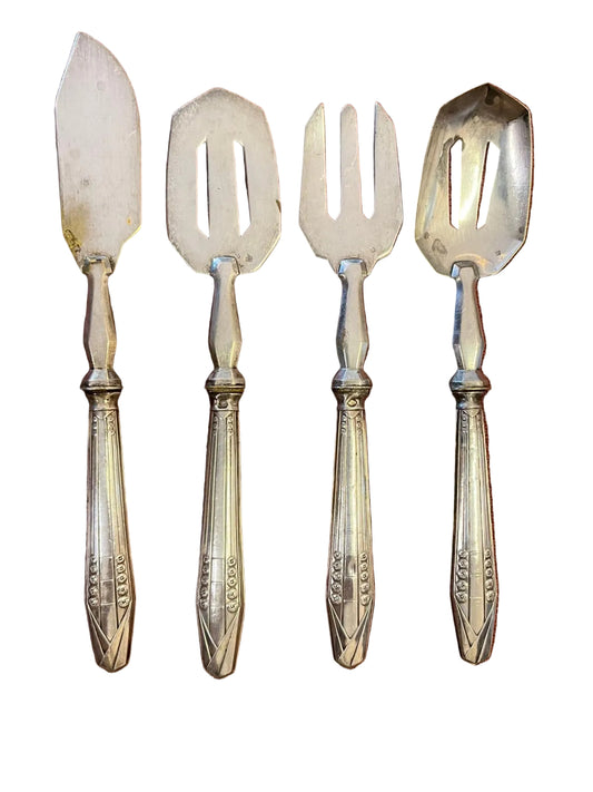 Service apéritif Art Déco 4 pièces métal argenté vintage