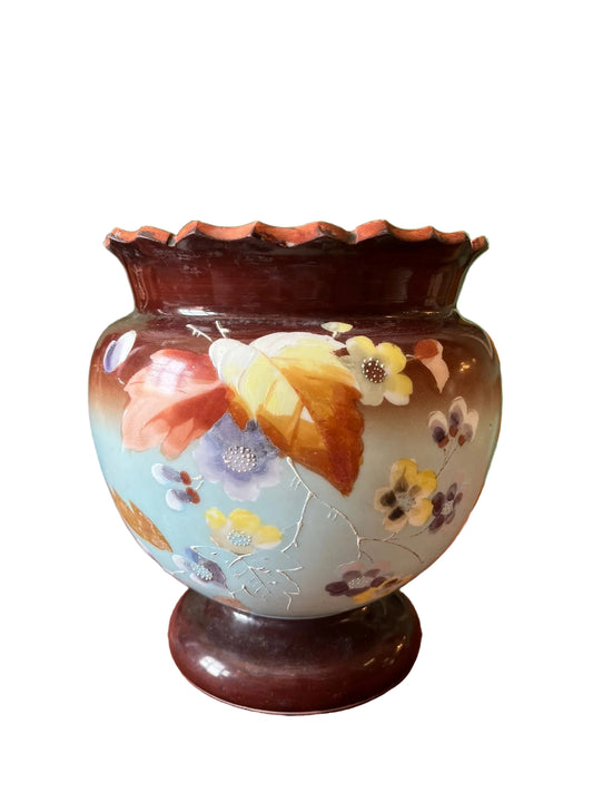Vase ancien opaline peinte main décor floral émaillé