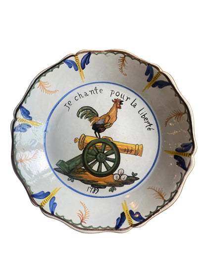 Assiette faïence coq gaulois 1789 Je chante pour la Liberté décor patriotique