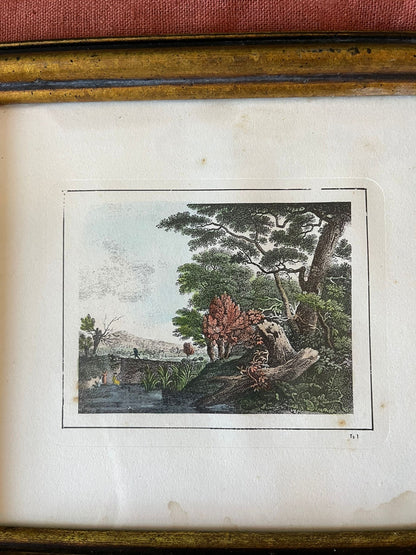 Paire de petites gravures anciennes encadrées paysages